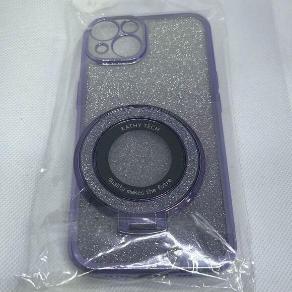 Magnetic Gradient Glitter Ring Soft Phone Case For iPhone 14 Stand Mobile - Picture 3 of 3